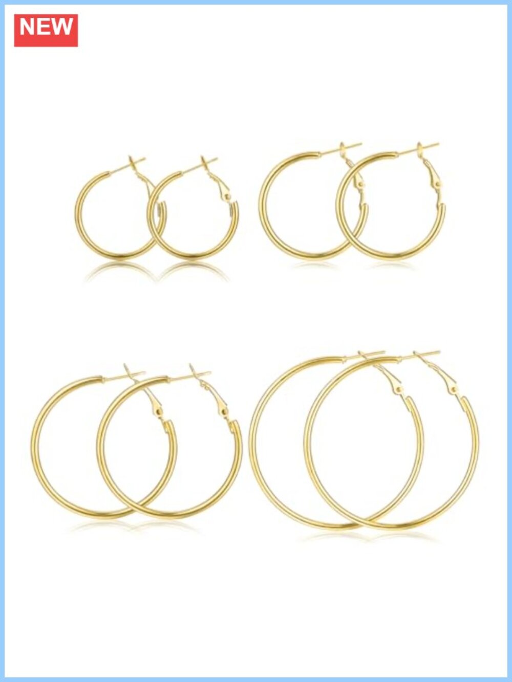 14K Gold Plated Stainless Steel Hoop Earrings Set Lightweight Hypoallergenic